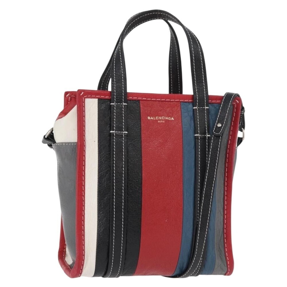 Balenciaga Bazar Convertible Tote Striped Leather XS
